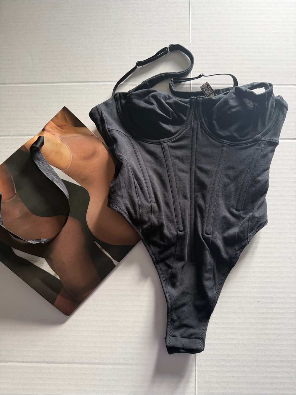 SKIMS Black Underwire Corset Bodysuit with Boning M